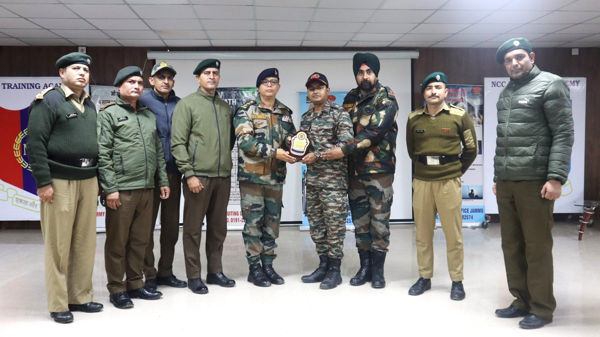 prodefencejammu's tweet photo. Empowering 540 #NCC Cdts at Training Academy, Nagrota #AROJammu sheds light on varied paths to join the Armed Forces.A comprehensive lecture unveils diverse entries for aspiring officers, fostering a brighter future! 
@SpokespersonMoD
@NorthernComd_IA @HQ_DG_NCC 
@OfficeOfLGJandK https://t.co/cAwxqoVuQJ