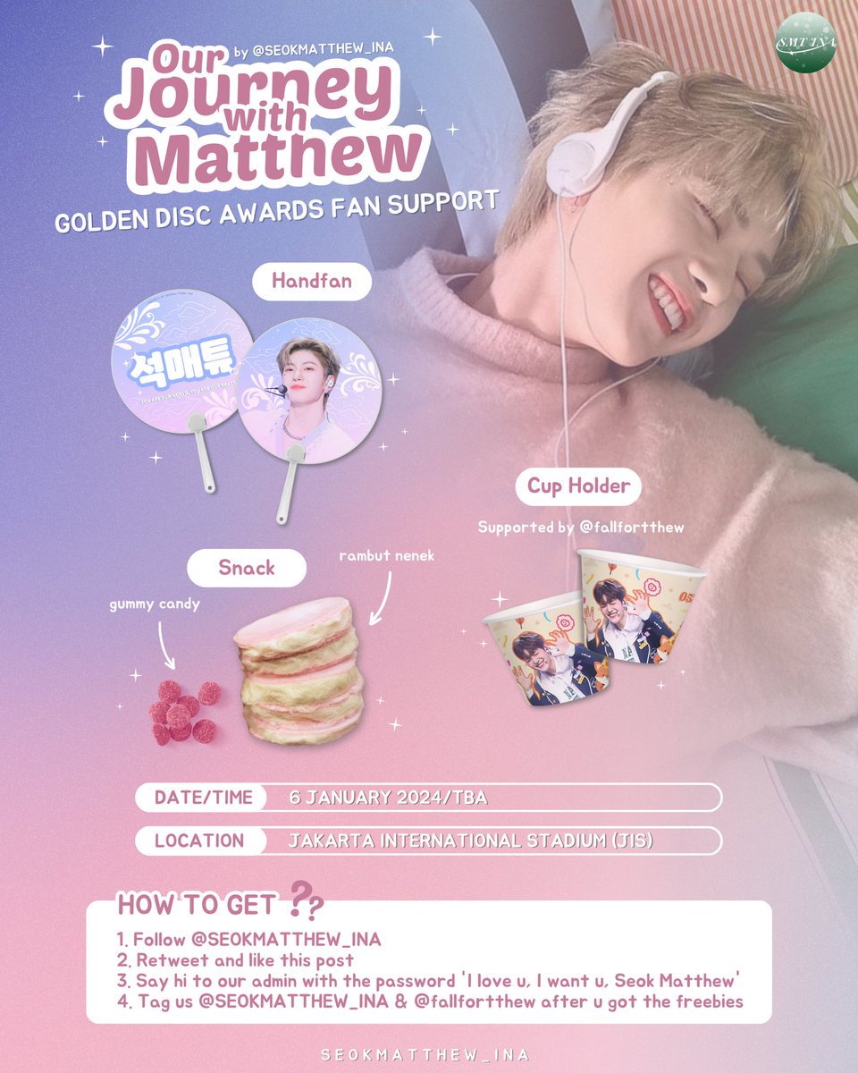 SEOKMATTHEW_INA's tweet photo. ✐☡𝙊𝙪𝙧 𝙅𝙤𝙪𝙧𝙣𝙚𝙮 𝙬𝙞𝙩𝙝 𝙈𝙖𝙩𝙩𝙝𝙚𝙬ˏ*⁀➷
Seok Matthew Fan Support for GDA in Jakarta

🗓️ January 6, 2024
📍 Jakarta International Stadium 
🦊 Limited qty only (random design)

See you Zeroses and Seokryudans💕

#SEOKMATTHEW #석매튜
#ZB1atGDAinJKT #GDAinJakarta
#ZB1 https://t.co/9wrvSplx4a