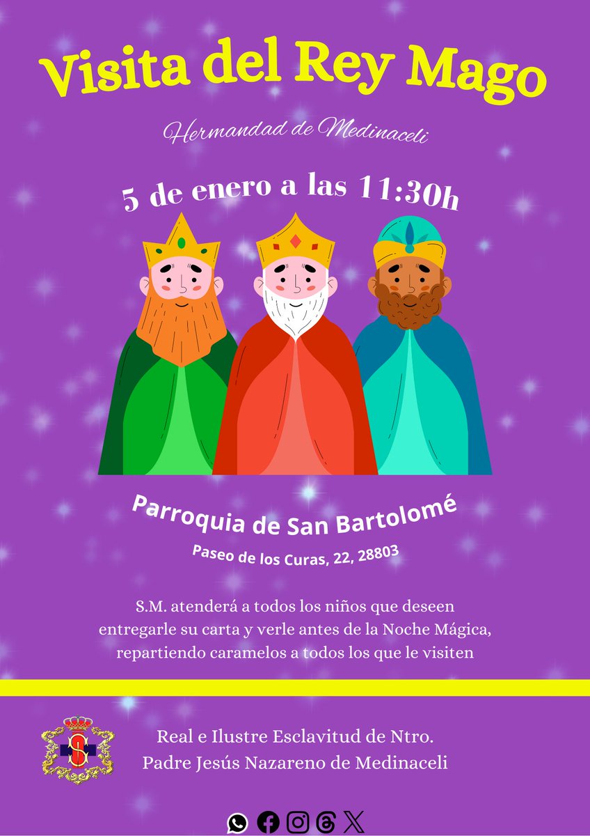 MEDINACELIALCAL's tweet photo. #reymelchor ||

Recordamos que mañana nos visita el S.M. Melchor, en nuestra Sede Canónica la Parroquia de San Bartolomé a las 11.30h al término de la misa.

Os invitamos a todos los niños y mayores a acudir a su encuentro para disfrutar de una jornada de magia e ilusión. https://t.co/1mvdUUcpr2