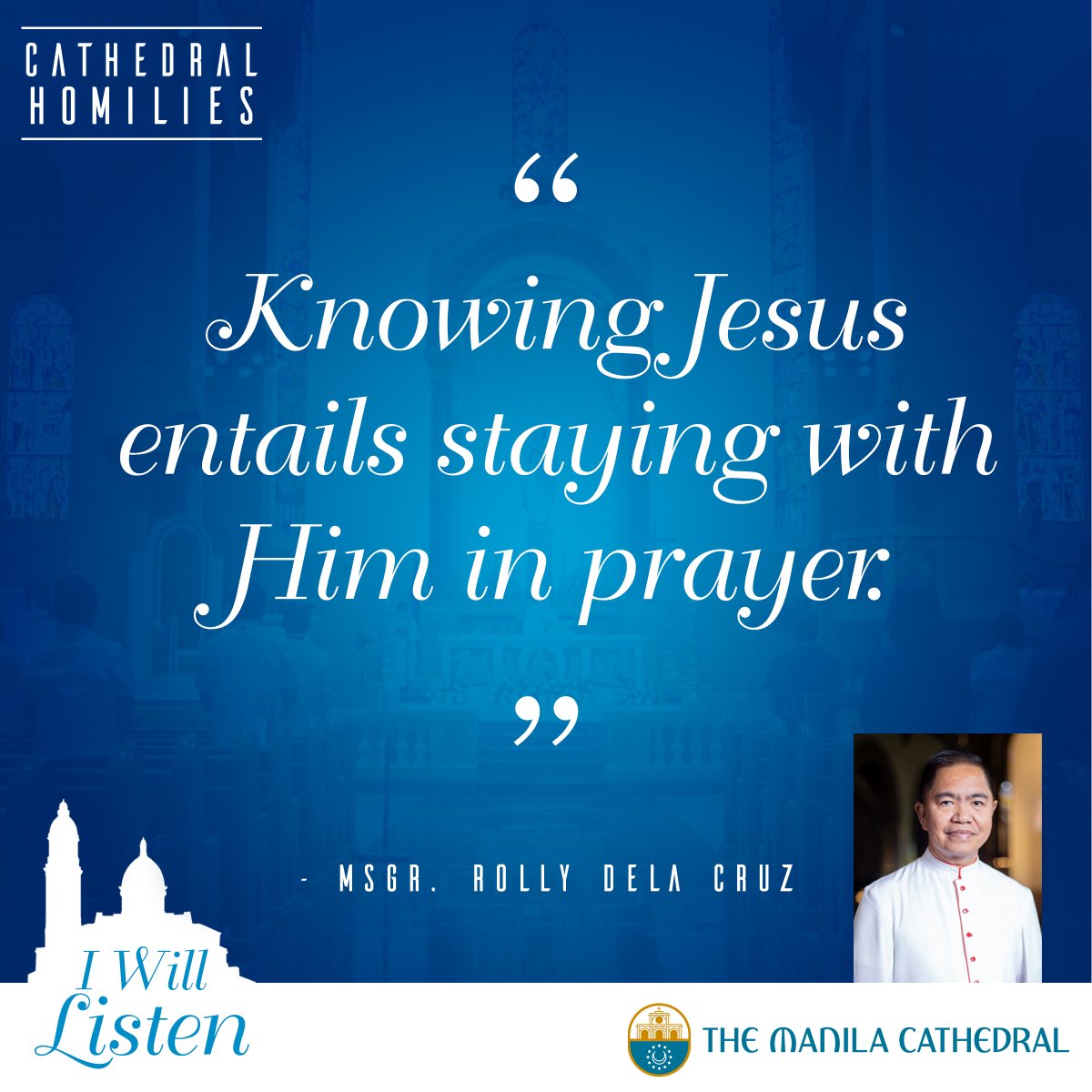 CathedralManila's tweet photo. I WILL LISTEN | CATHEDRAL HOMILIES
“Knowing Jesus entails staying with Him in prayer.” - Msgr. Rolly dela Cruz

January 04, 2024
Memorial of Saint Elizabeth Ann Seton, Religious

#ManilaCathedral #homily #dailymass https://t.co/SqhRZdqi94