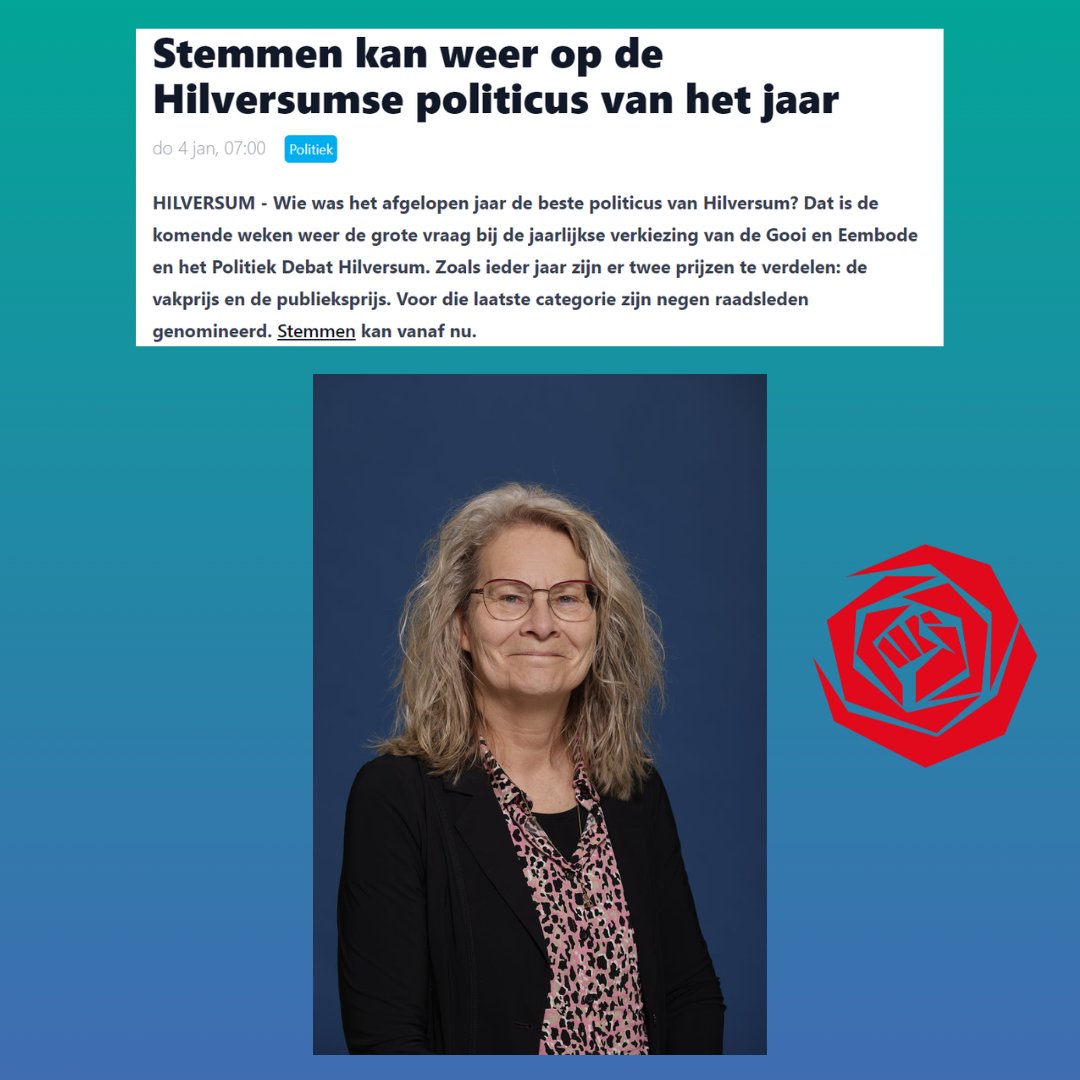 PvdAHilversum's tweet photo. Ons raadslid @JacquelineKalk is genomineerd voor politicus van het jaar van Hilversum! Stemmen kan via de link!
https://t.co/JjJsKCPU3p
#politicusvanhetjaar #PvdA #PvdAhilversum https://t.co/YqVIr1PYBb