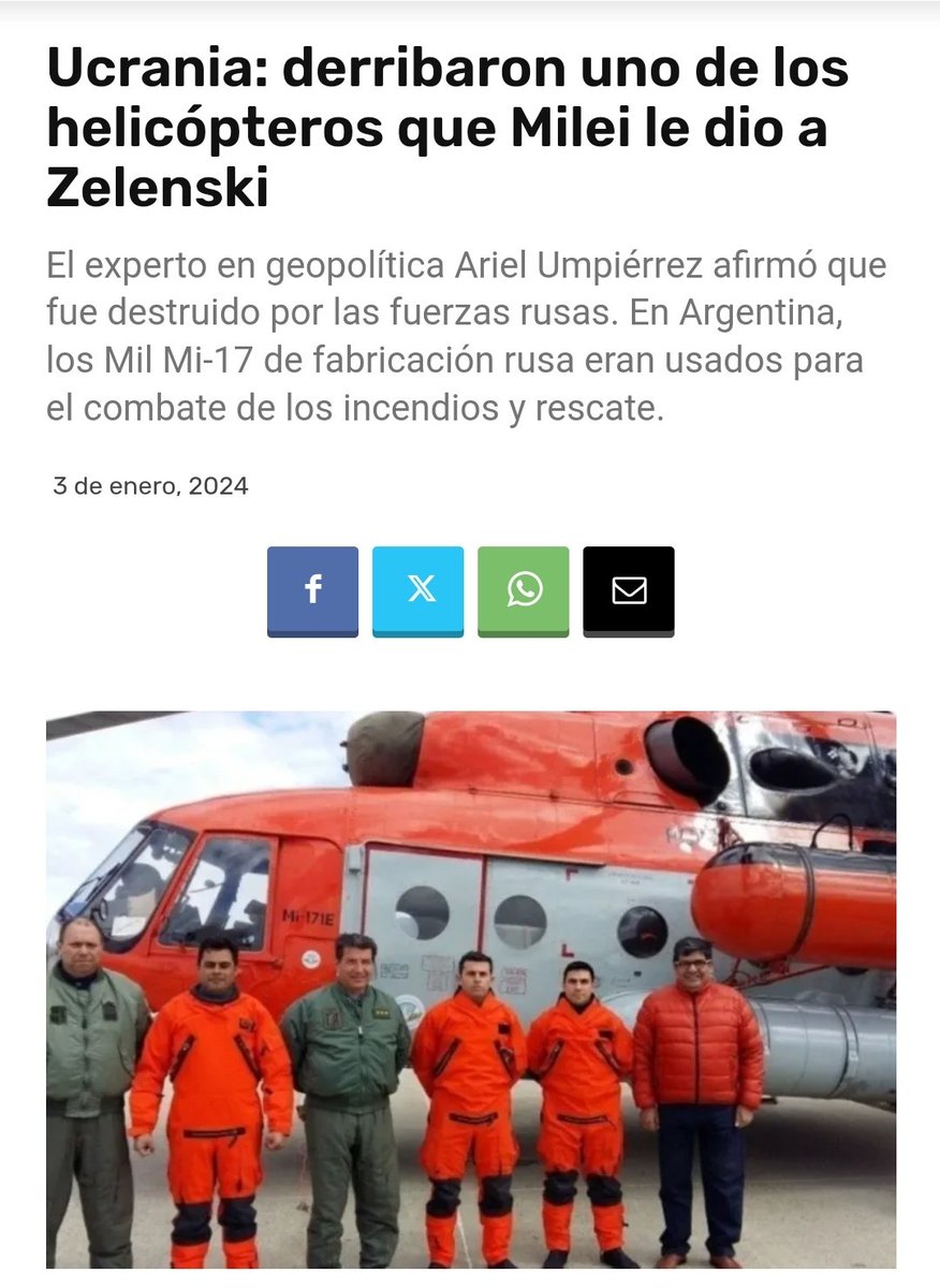 vict0camp0's tweet image. Ya DERRIBARON uno de los helicópteros que el entregador de @JMilei le regaló al decadente @ZelenskyyUa ... era un helicóptero  de vital importancia que se necesitaba en la Antártida (la cuál también están entregando, y por eso desmantelan sus recursos).