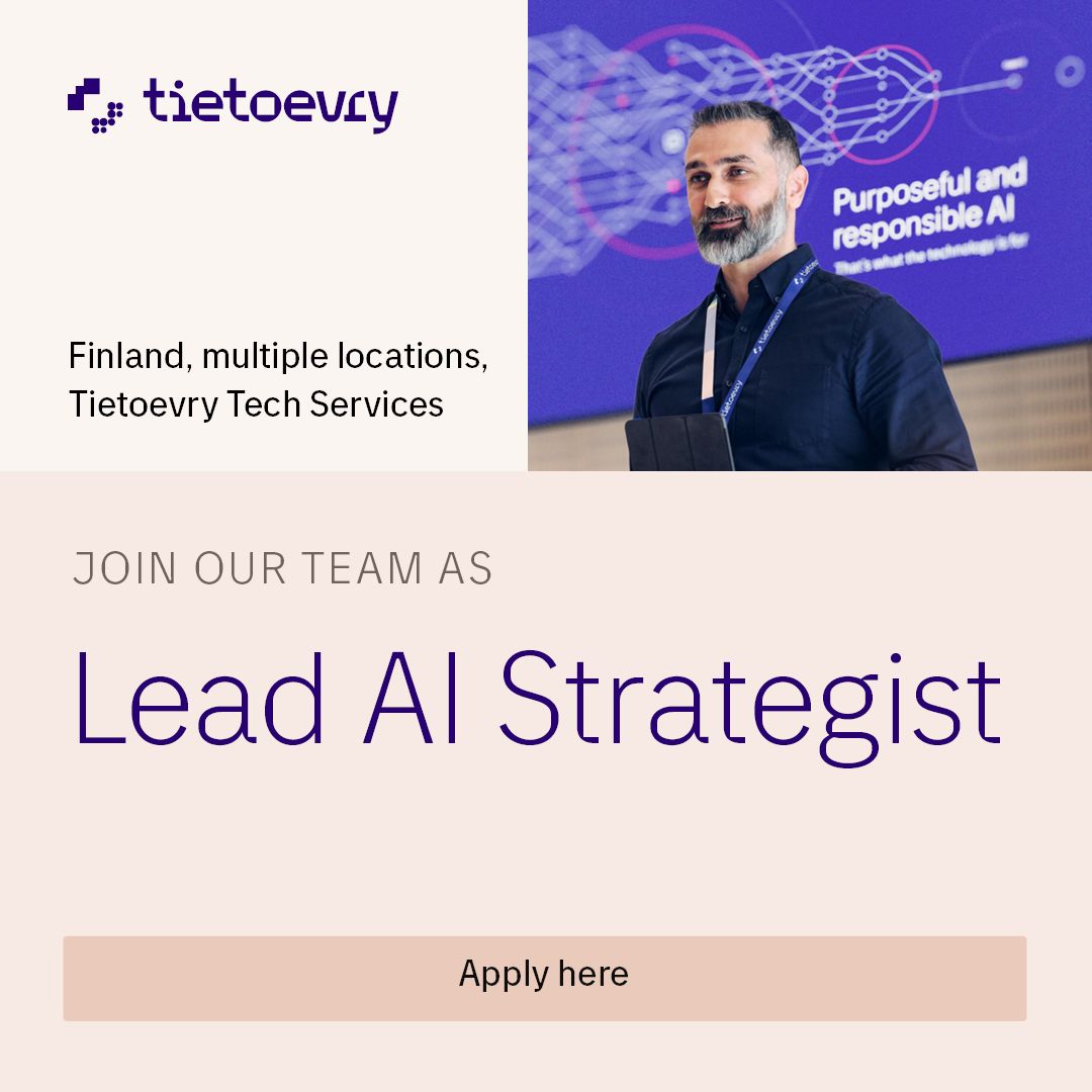 Tietoevry's tweet image. Are you ready to make an impact with purposeful tech? We are looking for Lead AI Strategist. Check out this new career opportunity and apply now. bit.ly/3ts2QFU

#purposefultechnology #purposefulcareer #AI #techtalent #careers #tietoevrytechservices