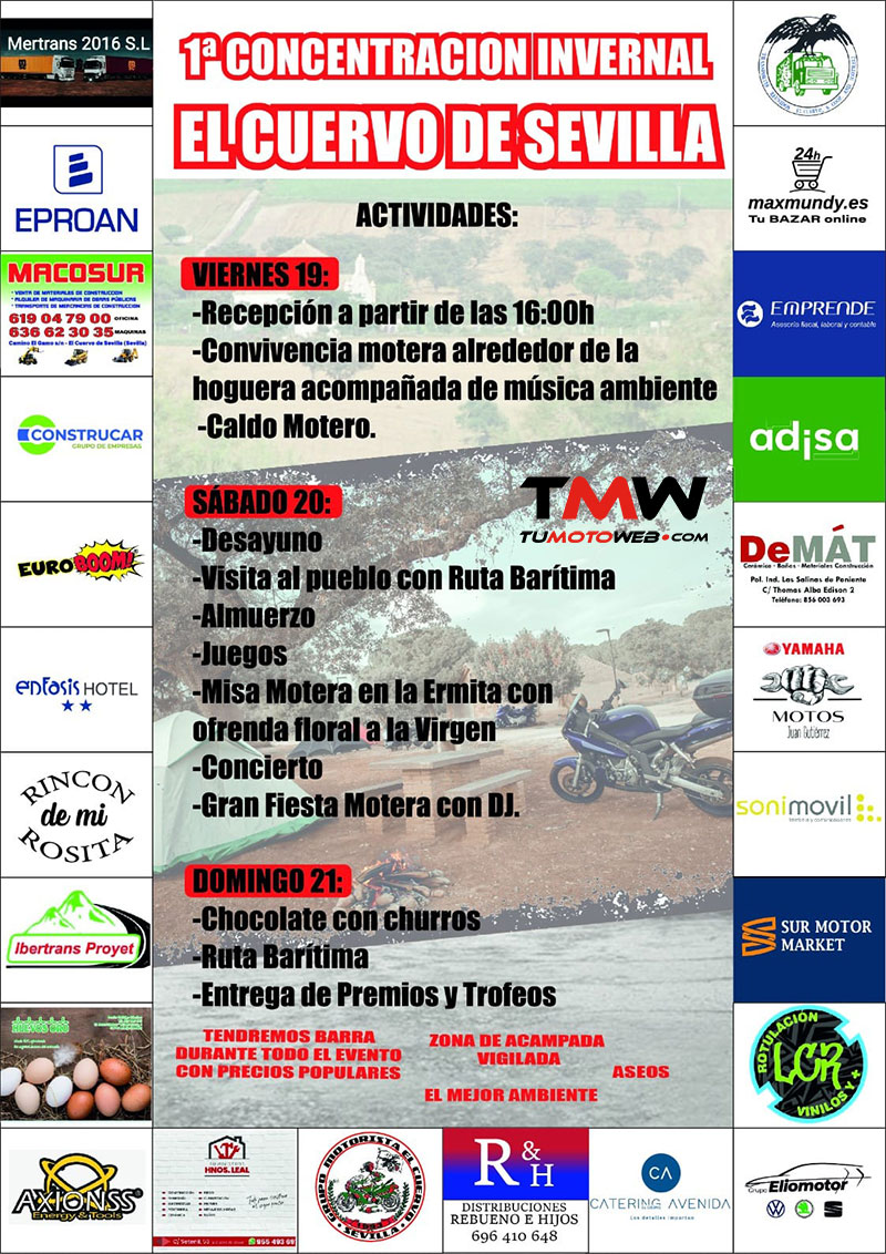 Tumotoweb's tweet photo. 📢📢 19 al 21 Enero 🏍️❄️🔥🍺 #ElCuervo 2024, nueva #concentracioninvernal en el Sur ℹ️ Más info aquí..👇👇 https://t.co/kQy70e15I7
---
Eventos Moteros en 👉 https://t.co/toWXq2G2pb
---
#Tumotoweb #EventosTMW 
---
#Motos #Motorcycles #Moteros #Moteras #Biker #Bikelife #Sevilla https://t.co/PXErYqUcwU