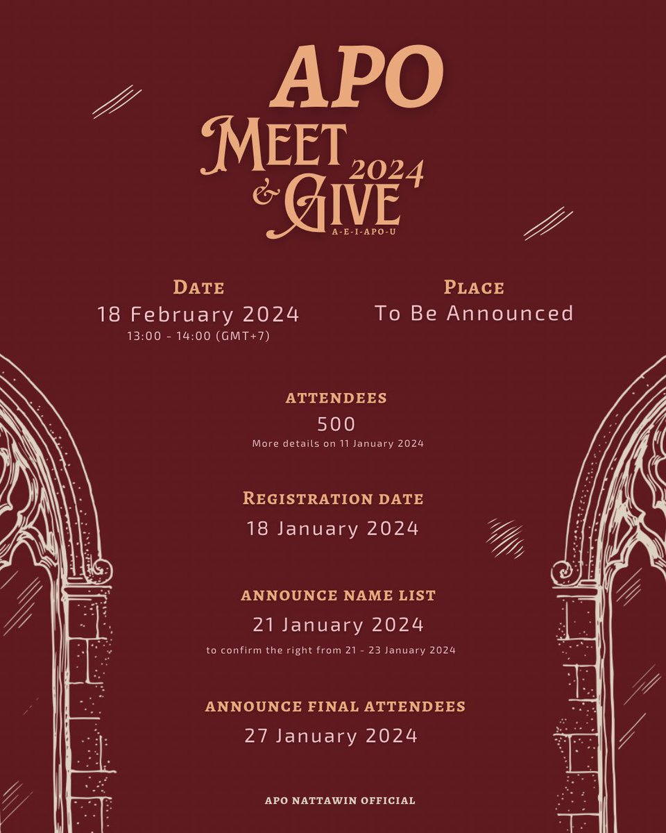 ✨ APO Meet and Give 2024 ✨ 

18 กุมภาพันธ์ 2567 | 18 February 2024 

<a href="/Nnattawin1/">Nnattawin</a> 
#Nnattawin #apocolleagues 
#NattawinBDproject24 is coming