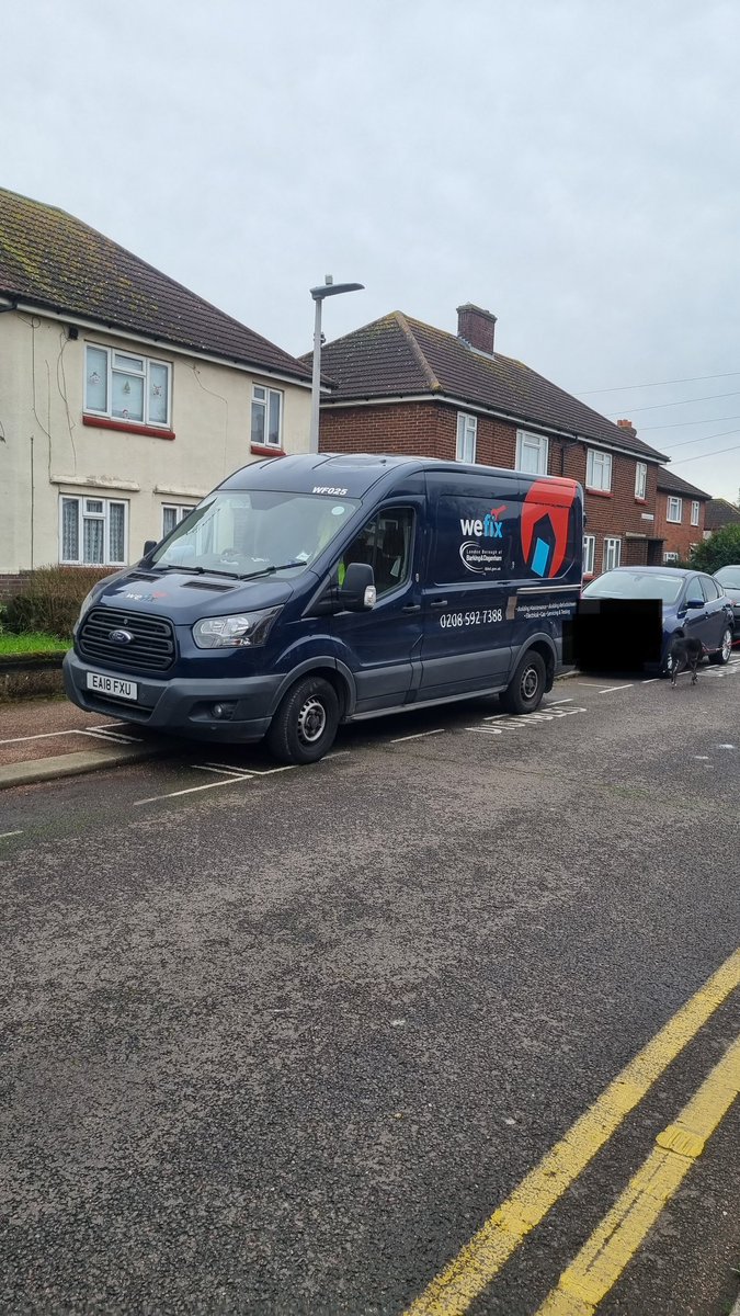 Jules_1405's tweet photo. @lbbdcouncil So, if I park in the disabled parking bay that's outside my house and forget to display my blue badge I get a parking ticket. But council work vans are allowed to park wherever they want without displaying required parking badges, are they?? https://t.co/9CxiT4z5ME