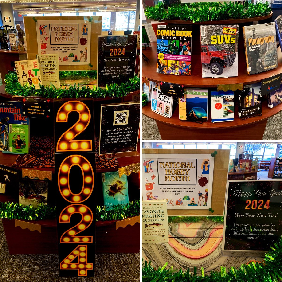 PValleyLibrary's tweet photo. Happy 2️⃣0️⃣2️⃣4️⃣ PV!🎊 The PV Library wants to wish you a very happy &amp; healthy New Year. Did you know January is #nationalhobbymonth ? What better way to kick off the New Year by trying something new! Check out our newest display featuring tons of ideas to get you started. -CS https://t.co/IIhW0rllsT