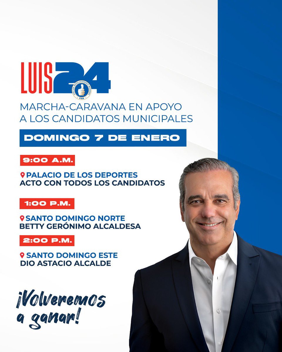 Compañeros <a href="/PRM_Oficial/">PRM</a>.

Este próximo domingo, inicia nuestro recorrido con miras a vencer en febrero. Intégrate 👍. 

¡Volveremos a ganar..!