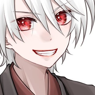 kuzuha (nijisanji) 1boy male focus red eyes pointy ears pale skin vampire white hair  illustration images