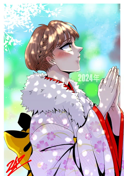 初詣にいく女の子も練習がてら描いてみました!女の子も可愛く描けるようになりたいので、練習あるのみですなーさて寝るか!#イラスト 