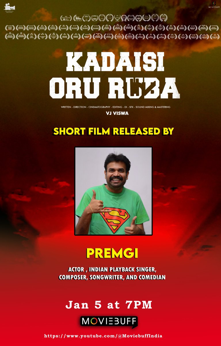 Our #KadaisiOruRuba Shortfilm will be Released by @Premgiamaren Anna ❤️🥰 Thankyou Anna 😍 Jan 5 7PM at @moviebuffindia Written,Direction,Cinematography, Editing,DI,SFX,Sound Mixing & Mastering @vjviswaofficial Music : @muthudeepak_s Publicity designer @rk_2001_05