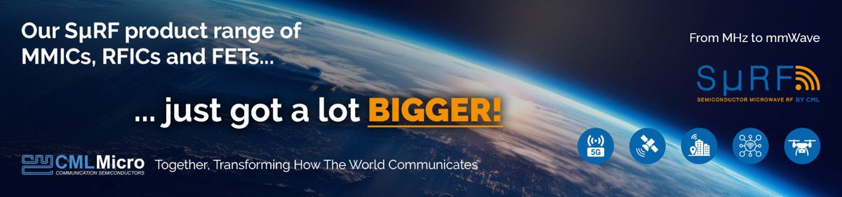 Exciting new developments at CML Micro!

Our SµRF portfolio of RFICs, MMICs and FETs just got a lot bigger.

Click the link below to see what’s changed and explore the expanded product range.

cmlmicro.com/products/surf-…
