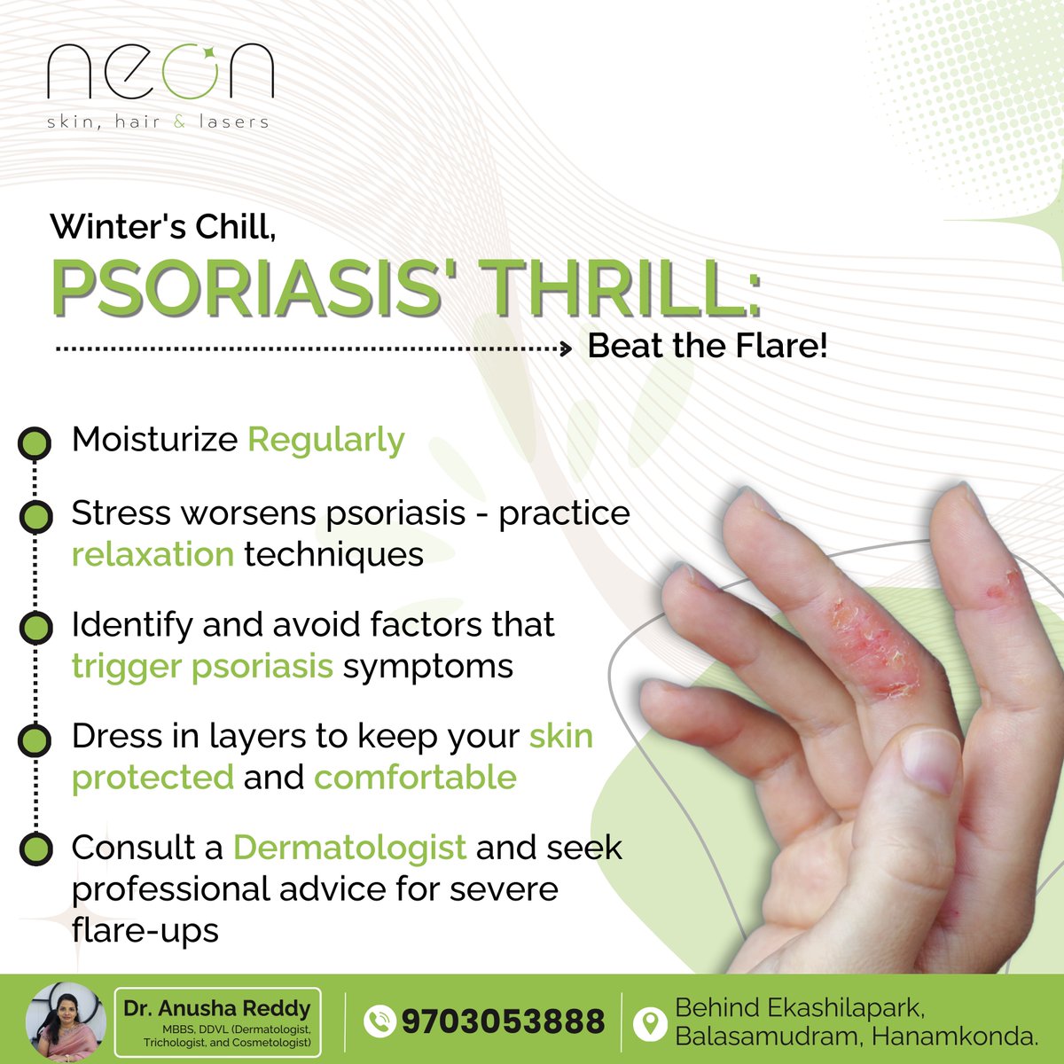 ❄️❤️ Don't let winter's chill bring on a psoriasis thrill! Beat the flare with these tips!

#dermatologytips #wintersblues #psoriasiswarrior #flareupfighter #beattheflare #winterskin #psoriasisawareness #skinhealth #winterwellness #clearskin #selfcaresunday #healthyliving