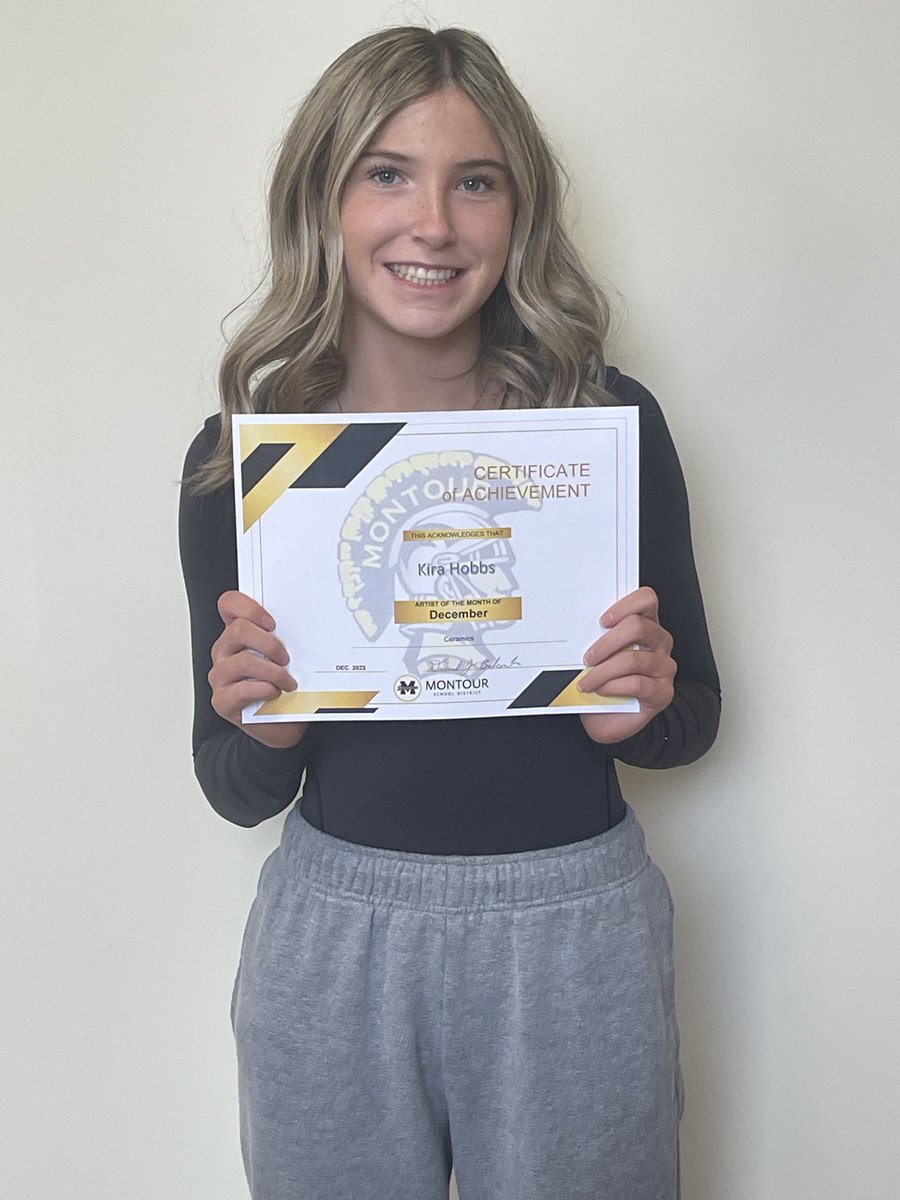 MSD_MHS_ART's tweet photo. Artist For the month for December is Kira Hobbs. She did an outstanding job with throwing on the wheel. Kira created a coffee and expresso set. Congratulations. #MontourProud  @hilltopspartan @MontourSD https://t.co/1dsPnAdFl4