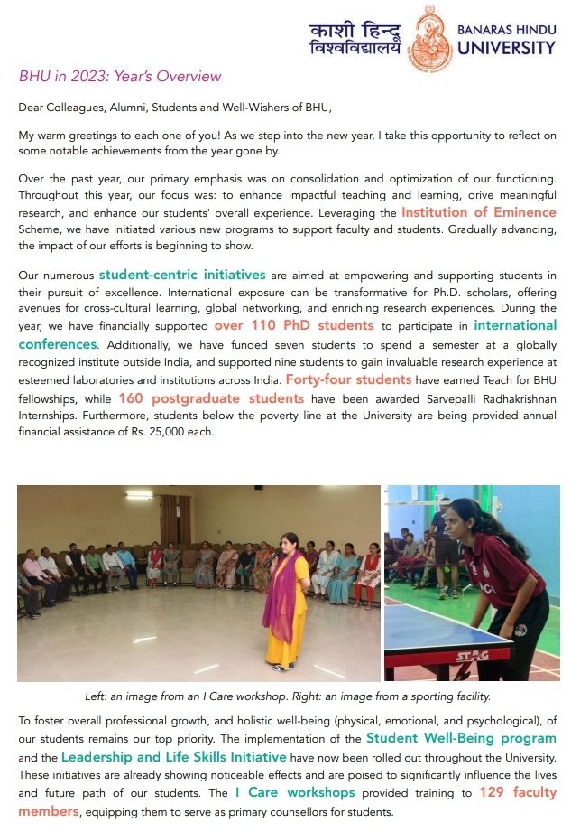 VCofficeBHU's tweet photo. BHU in 2023: Year’s Overview https://t.co/Xc5AJnEUXC