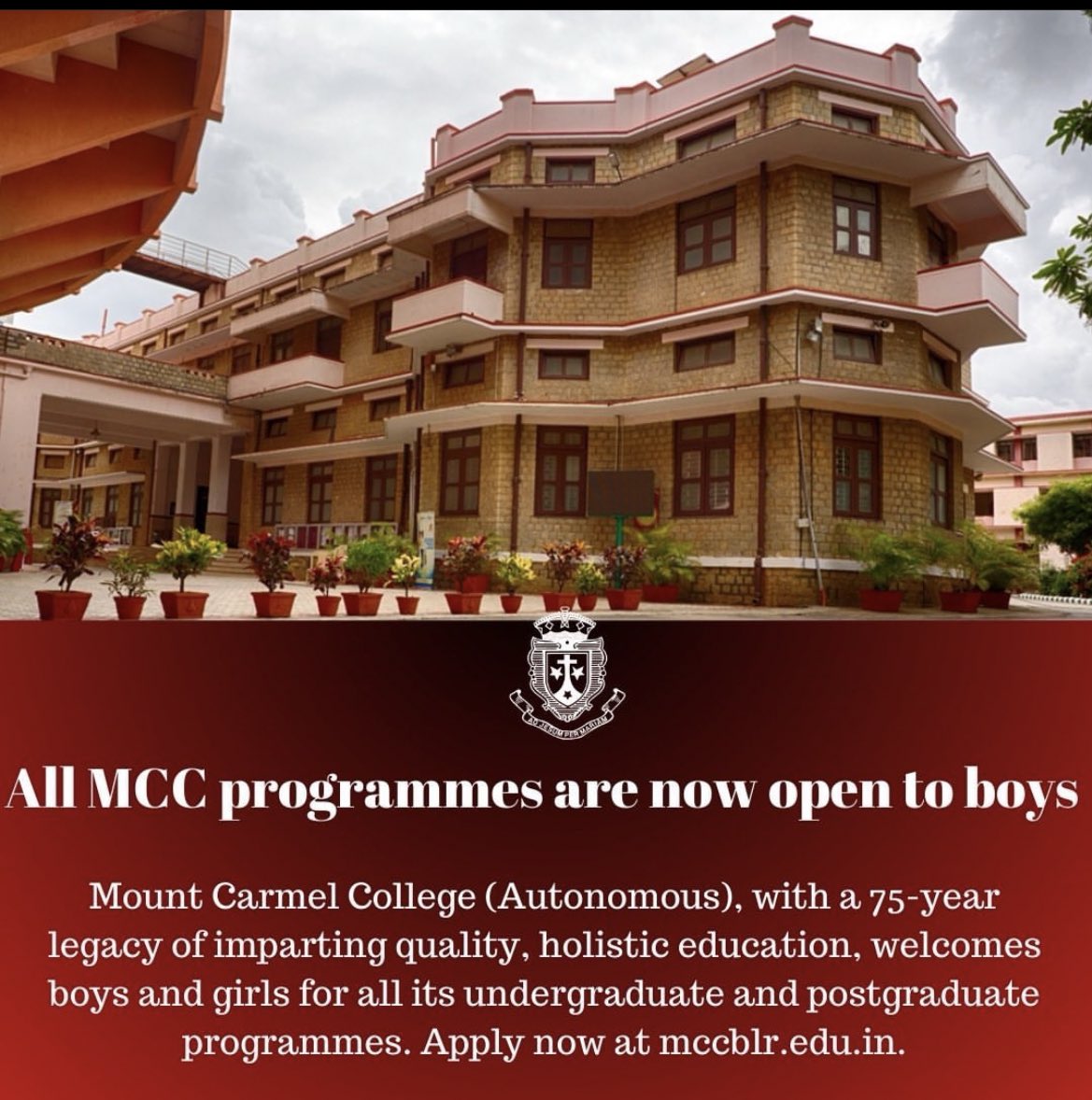 Mount Carmel College Bengaluru to become a co-ed college, will welcome boys for all courses.
