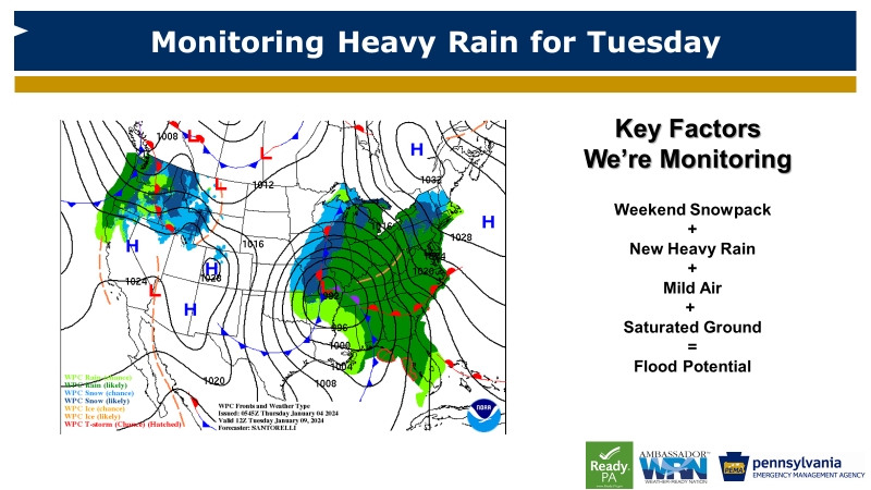 👋Parade of storms to monitor...

🗓️Sat-Sun: Accumulating snow and a mix
⚠️Treacherous travel conditions

⏭️Tue: Heavy rain potential, windy
⚠️Flood and utility outage concerns

Monitor your local <a href="/NWS/">National Weather Service</a> office accounts for the latest updates in your area.

<a href="/PEMAHQ/">Pennsylvania Emergency Management Agency</a> #PAWX
