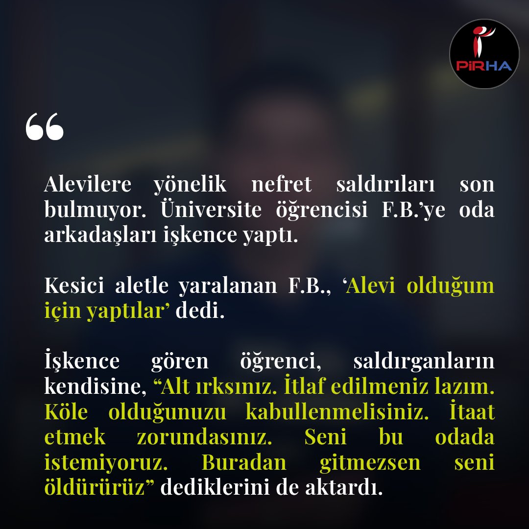 PirHaberAjansi's tweet photo. https://t.co/8zcNLJNjYB’den Dinçer Gökçe’nin haberine göre, TÜBİTAK birincilik ödülü sahibi üniversite öğrencisi F.B., 2 öğrenci ile kaldığı Koç Üniversitesi‘nin yurdunda işkence gördü.

👇
https://t.co/NjUgpNnUUI https://t.co/azgrLSD05i