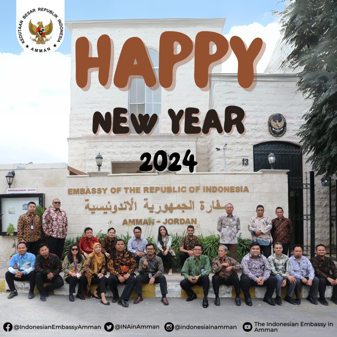 Happy New Year 2024 !!

Wishing you a New Year of Peace and Solidarity 2024.

#IniDiplomasi
#IndonesiainAmman
#KBRIAmman
#NewYear2024