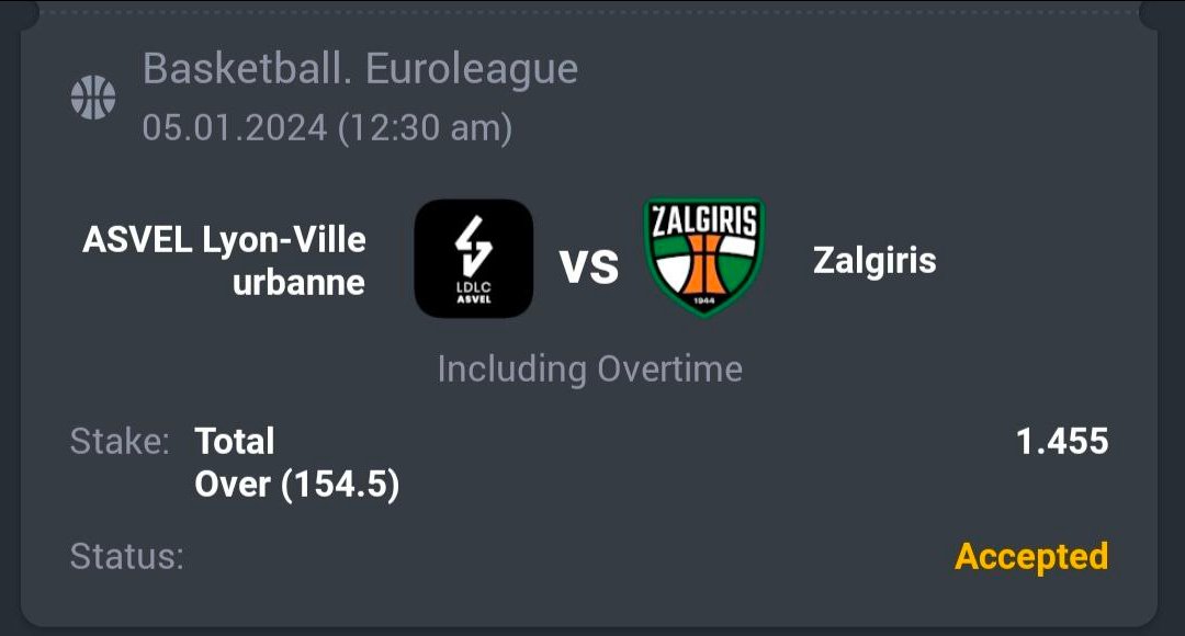 A3RBET's tweet photo. Basketball - Euroleague

Lyon Villeurbanne vs Zalgiris Kaunas

🏀 Over 154.5
🔖 1.45
💵 10 Units

#GamblingTwitter #SportsBetting #TeamParieur #SportsPicks #Betting #A3RBET #FreePicks #SportsBettor #Sports

#Europe #Euroleague #Basketball #LDLCASVEL #bczalgiris

Like + RT https://t.co/PqhV9ucOZd