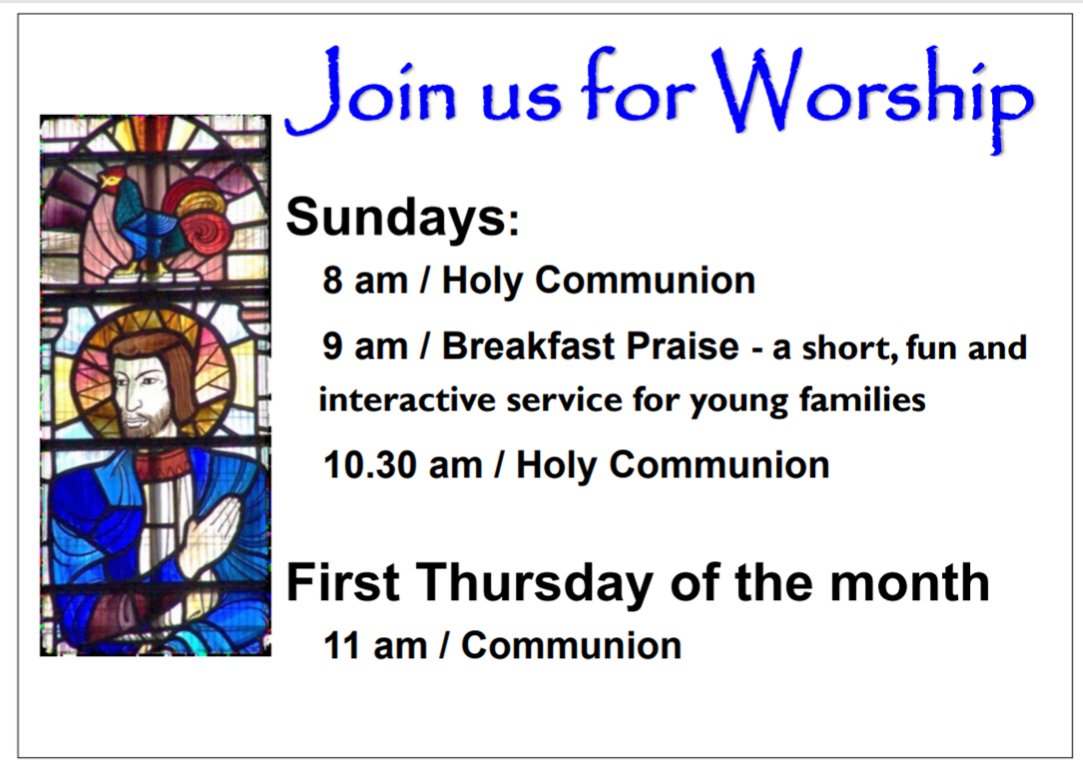 Just a gentle reminder that from this coming Sunday 7th January our Parish Communion service will start at the new time of 10:30am, not 10am so if you attend this service you'll get an extra 30 minutes in bed!
