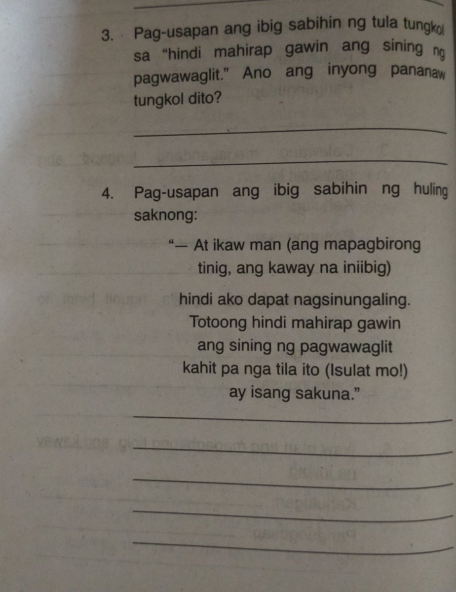 lf commissioner:
task: will just analyze 3 stanzas sa poem (3 sentences each) + will answer 2 question about the poem 
subject: filipino
deadline: later at 12 am

please drop your rates po ^-^
budget friendly plz 🫶🏼🫶🏼