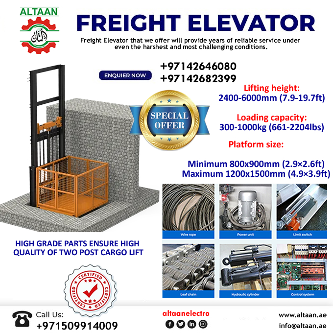 AltaanElectro's tweet photo. Cargo/Freight elevator with Italian machine. up to 600 0KG. Smart and efficient unit. Available in UAE. Contact Altaan +971509914009 #elevators #cargolifts #cargolift #liftservicedubai #hotels #dumbwaiter #restaurant #resort #hospitals #residential https://t.co/93c6gEytBz
