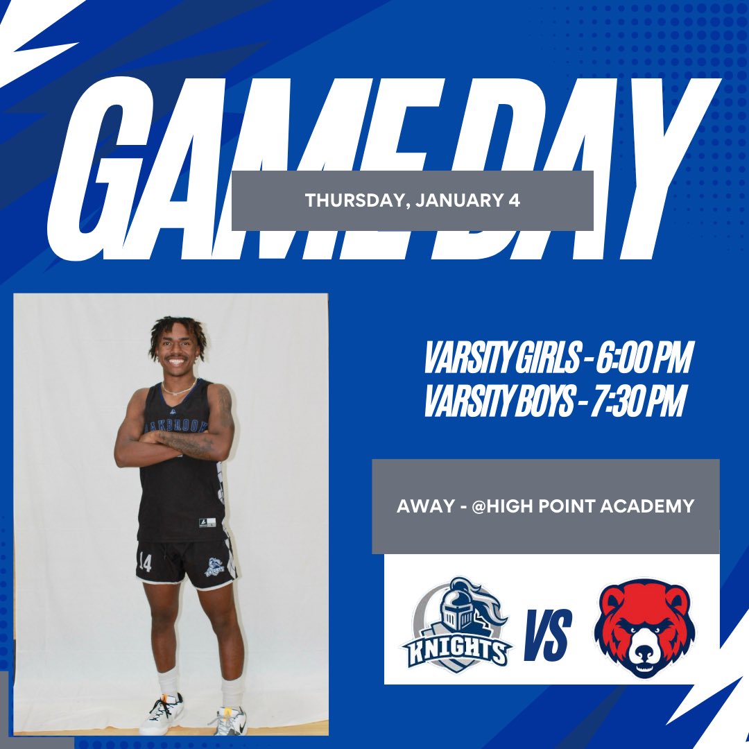Game Day! Come out to support our varsity girls and boys basketball team as they travel down the street to take on High Point Academy! Girls tip off at 6:00 PM followed by Varsity Boys at 7:30 PM Come pack out the visitor’s fan section! #GoKnights