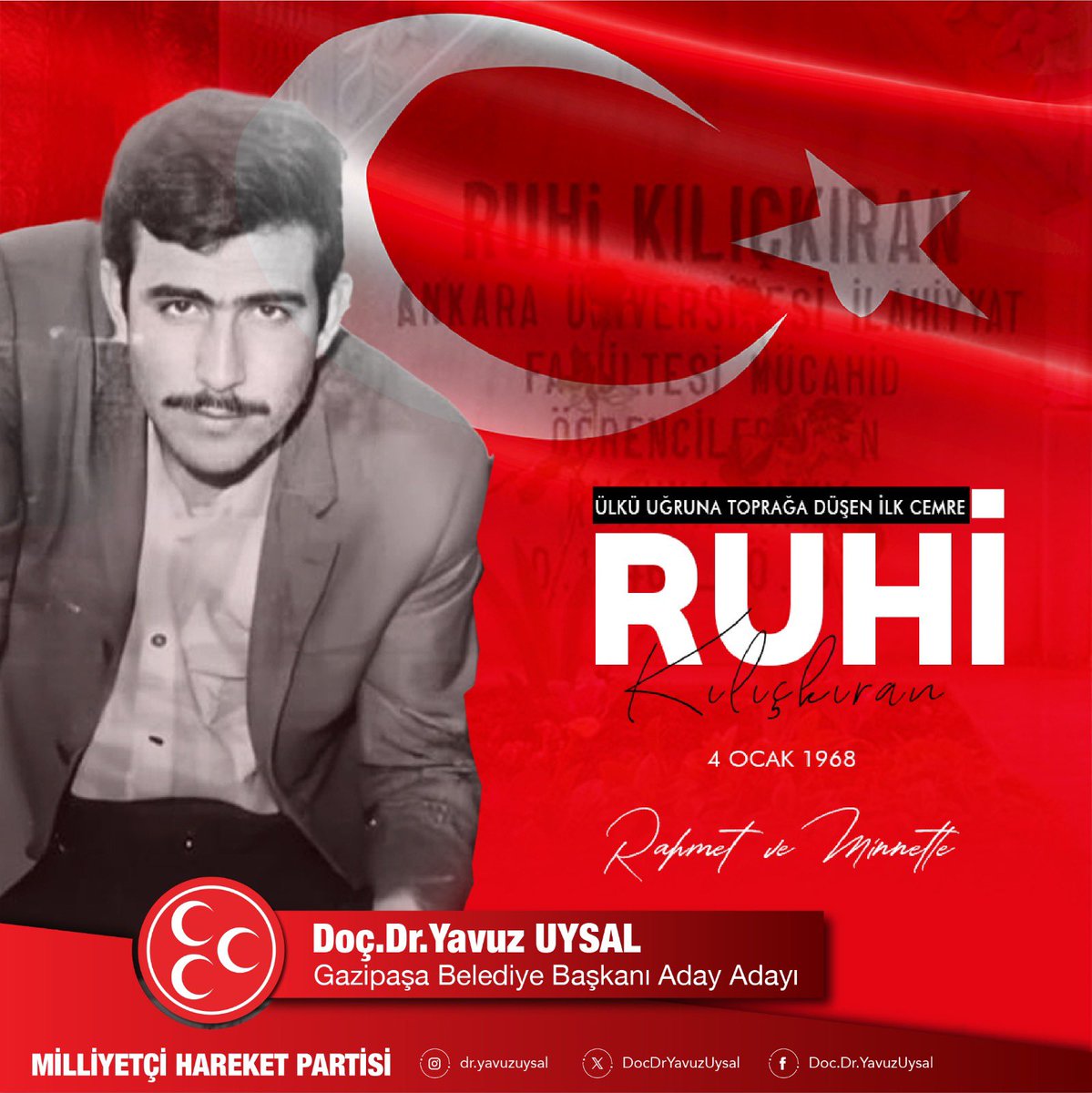 Ülkücü Şehidimiz #RuhiKılıçkıran’ı şehadetinin yıl dönümünde rahmet ve minnetle anıyoruz.