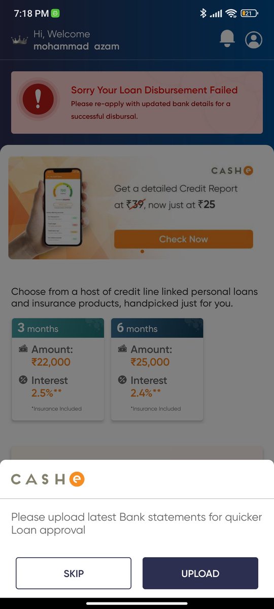 aazam890's tweet photo. @CASHeApp No i am not changing in profile but when i go to apply through credit line it shows that i have to upload bank statement see in the attachment https://t.co/f1xwQmwHqC