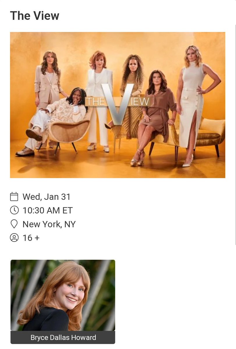 BDHnetwork's tweet photo. #TVAlert | @BryceDHoward is scheduled to be a guest on @TheView Wednesday, January 31! As usual, we'll have the video up asap in case you miss it! #brycedallashoward @argyllemovie #ArgylleMovie https://t.co/d1IWI5iA6x