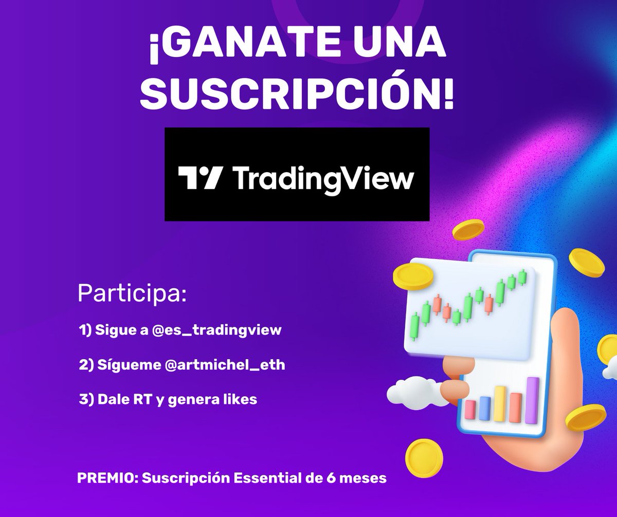 artmichel_eth's tweet photo. 💰 ¡Gánate una cuenta de TradingView y accede a todas las herramientas que necesitas para operar!

🏆 Participa:

1) Sigue a @es_tradingview 

2) Sígueme @artmichel_eth 

3) Dale RT y quien genere más likes gana.

⏰Fecha limite: 7 de Enero 6:00 UTC