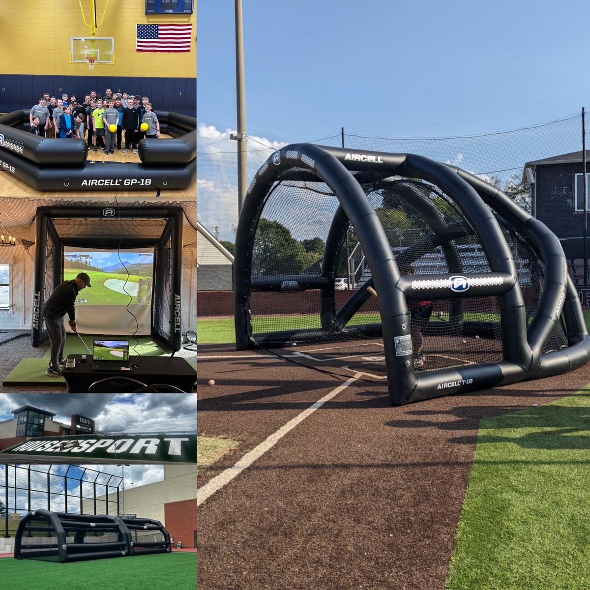 AIR in 2023! Gaga pits inside schools gyms. #gagapit Golf Bays inside the clubhouse. #golfbay Turtle Backstops on turf fields. #turtlebackstop Batting Cages at Dicks HOS. #battingcage Think AIR in 2024! inmotionair.com