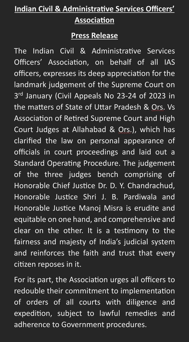 Our deep appreciation to the Hon'ble Supreme Court 🏛️ for the landmark judgement providing Standard Operating Procedure for personal appearance of officials in Court proceedings.⚖️