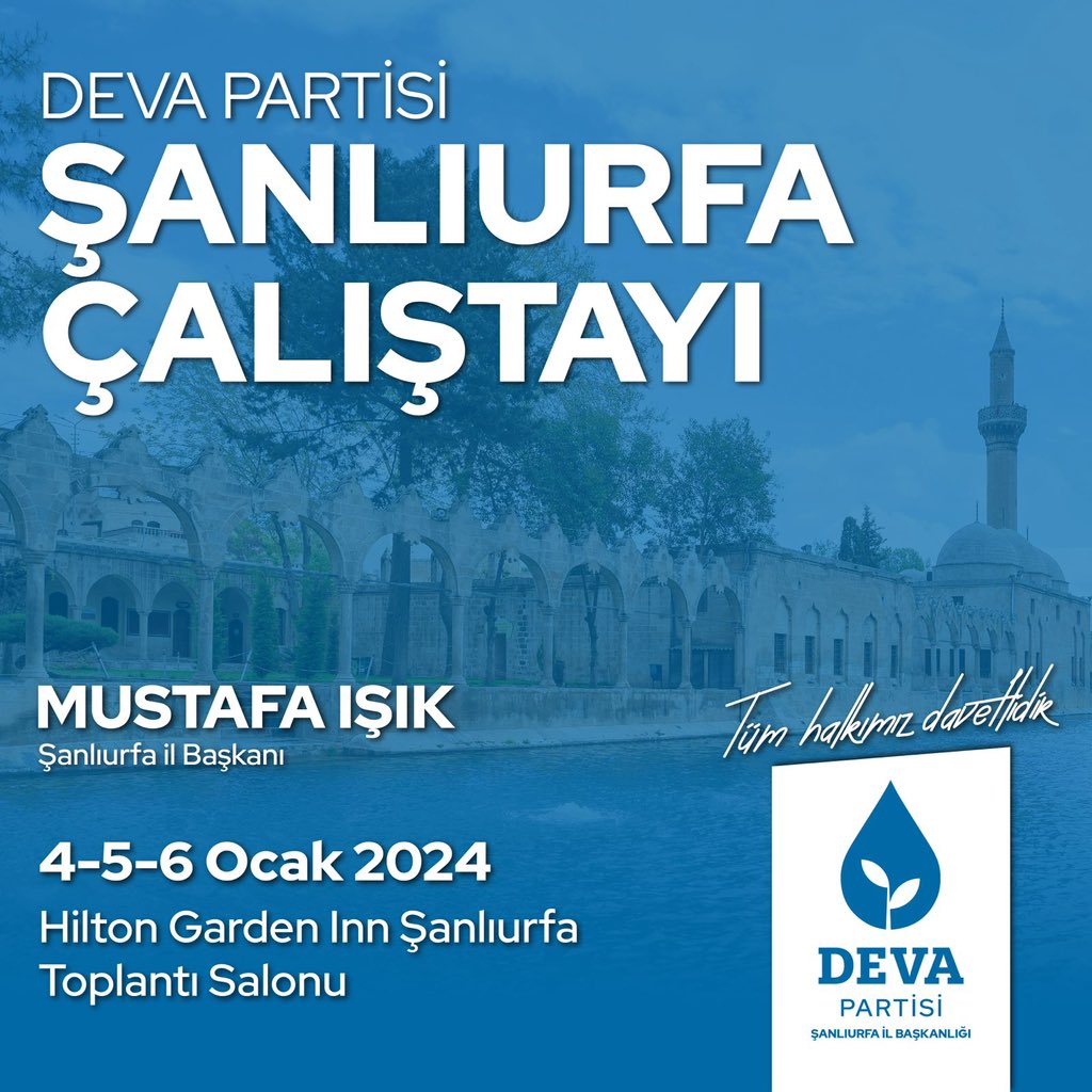 Yeni değil, yeniden yola çıkıyoruz.

💧Damla damla çoğalarak, büyüyerek, yeni bir heyecan ve ben değil, biz düsturu ile birlikte yürümeye devam ediyoruz...

Türkiye’nin DEVA’sı Hazır, Şanlıurfa’nın DEVA’sı Hazır.

<a href="/alibabacan/">Ali Babacan</a> <a href="/devapartisi/">DEVA Partisi</a> <a href="/erginsadullah/">Sadullah Ergin</a> <a href="/Mustafaisik63/">MUSTAFA IŞIK</a>