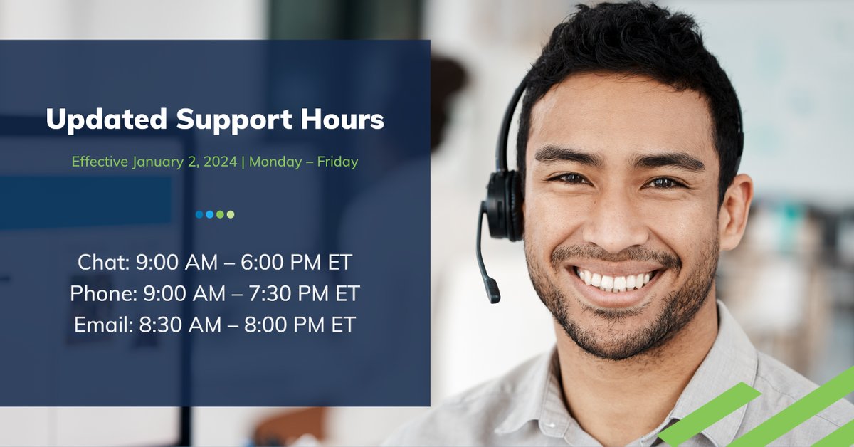 SafeSend_One's tweet image. Effective January 2, SafeSend Support has updated their hours Monday-Friday to assist our customers as we enter into busy season. Our updated hours are as follows:

Chat: 9:00 AM - 6:00 PM ET
Phone: 9:00 AM - 7:30 PM ET
Email: 8:30 AM - 8:00 PM ET

#supporthours #taxseason