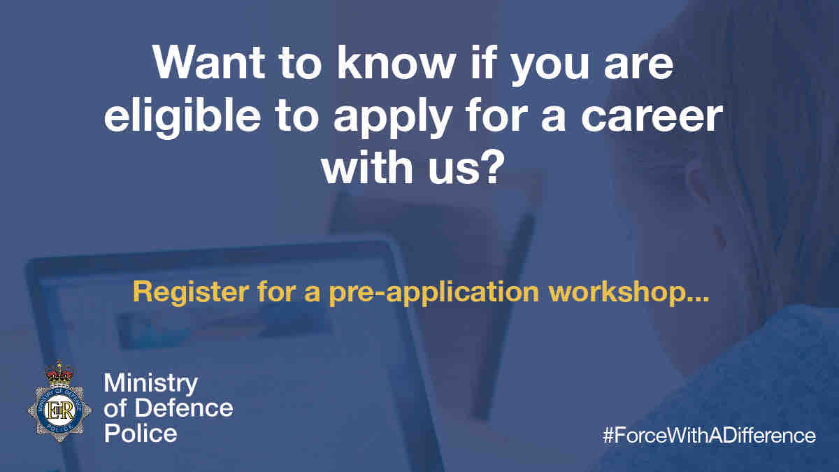 MODPolice's tweet image. Ready to start your MDP journey?

It’s not too late to book your place at one of our pre-application workshops. 

But hurry, registration closes on 07 January.

Find out more and register now ➡️ mod.police.uk/new-recruits/

#JoinMDP #WeAreRecruiting #ForceWithADifference