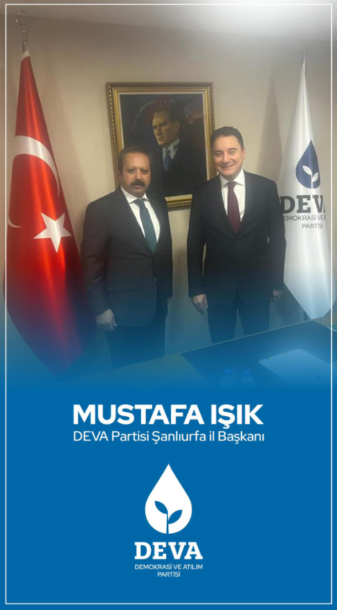 DEVA PARTİSİ Şanlıurfa İl Başkanı olarak atanan Sayın <a href="/Mustafaisik63/">MUSTAFA IŞIK</a> Başkanımıza yeni görevinde başarılar diliyoruz.

Türkiye’nin DEVA’sı Hazır, Şanlıurfa’nın DEVA’sı Hazır.

<a href="/alibabacan/">Ali Babacan</a> <a href="/devapartisi/">DEVA Partisi</a> <a href="/erginsadullah/">Sadullah Ergin</a>