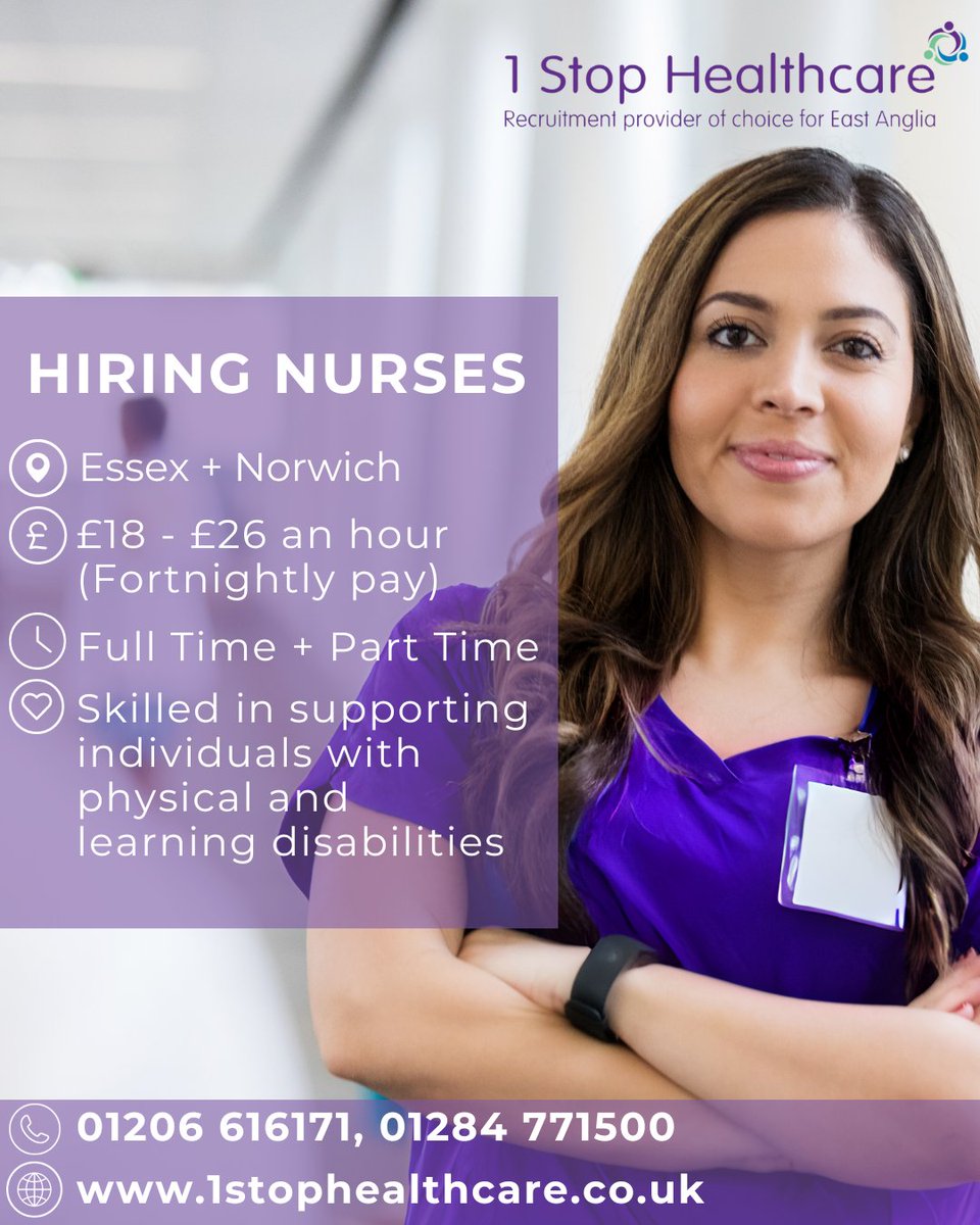 1StopRec's tweet photo. Interested? 👀

Give us a call on 01206 616171 or 01284 771500
Email your CV over to joinus@1stophealthcare.co.uk

#hiring #essexjobs #suffolkjobs #norfolkjobs #nursejobs https://t.co/6ZaiAKa9jz