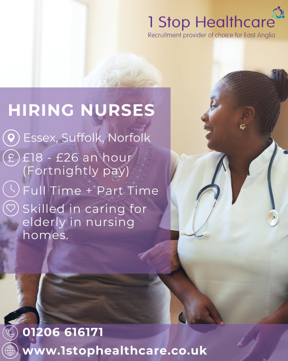1StopRec's tweet photo. Interested? 👀

Give us a call on 01206 616171 or 01284 771500
Email your CV over to joinus@1stophealthcare.co.uk

#hiring #essexjobs #suffolkjobs #norfolkjobs #nursejobs https://t.co/6ZaiAKa9jz