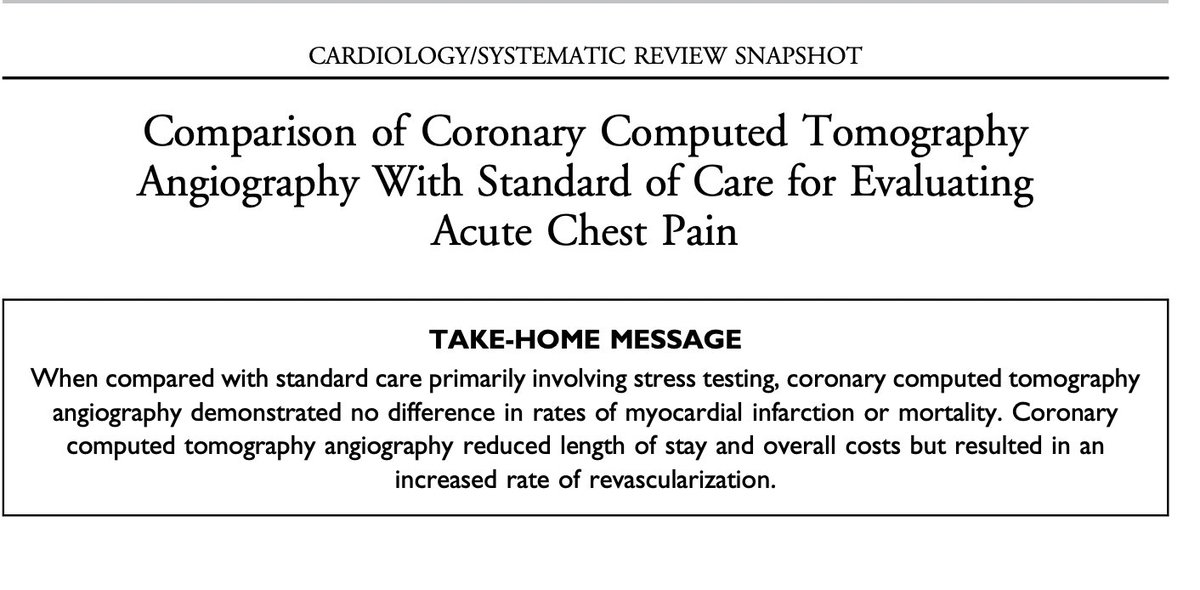 Hot off the Press: Comparison of Coronary Computed Tomography Angiography With Standard of Care for Evaluating Acute Chest Pain annemergmed.com/article/S0196-…