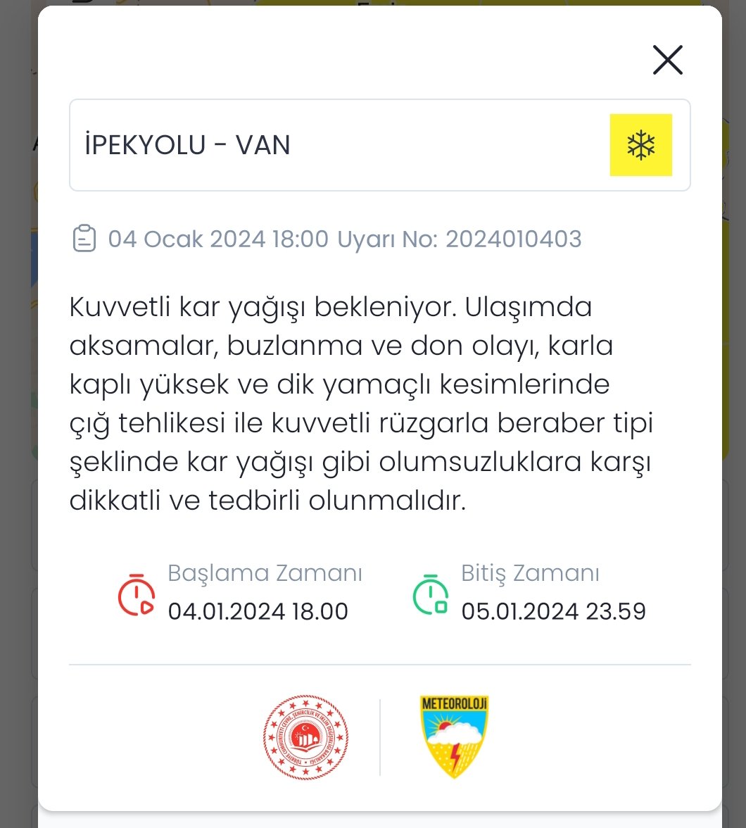 VanBolgeMeteor's tweet photo. KUVVETLİ KAR YAĞIŞI UYARISI

Bugün öğle saatlerinden sonra bölgemiz genelinin (Van,Muş,Hakkari,Bitlis) karla karışık yağmur ve kar yağışlı sistemin etkisine girmesi beklenmektedir.+++
https://t.co/bFeXUehDPU
#meteouyarı https://t.co/oW4Qq7yLTN