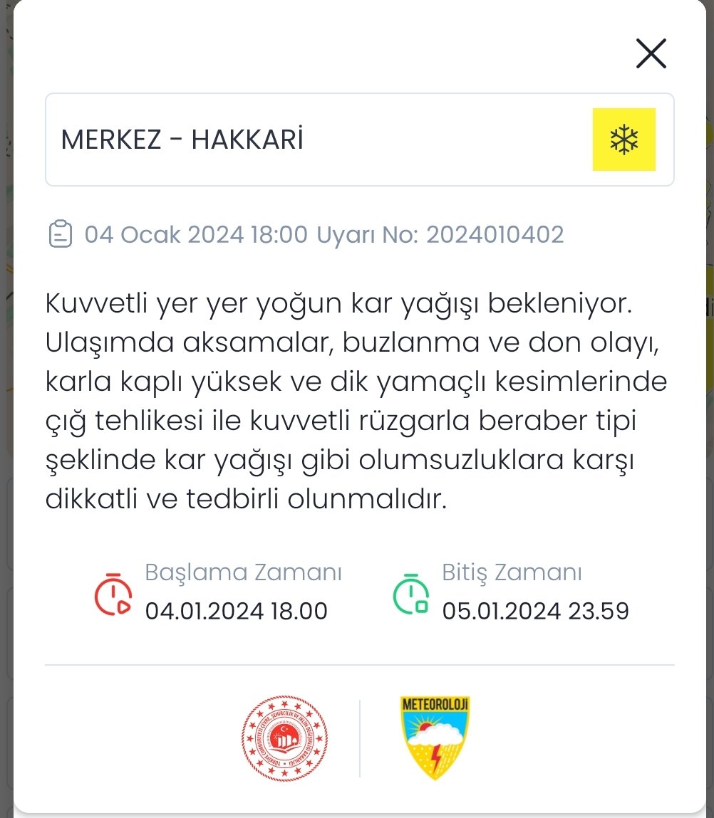 VanBolgeMeteor's tweet photo. KUVVETLİ KAR YAĞIŞI UYARISI

Bugün öğle saatlerinden sonra bölgemiz genelinin (Van,Muş,Hakkari,Bitlis) karla karışık yağmur ve kar yağışlı sistemin etkisine girmesi beklenmektedir.+++
https://t.co/bFeXUehDPU
#meteouyarı https://t.co/oW4Qq7yLTN