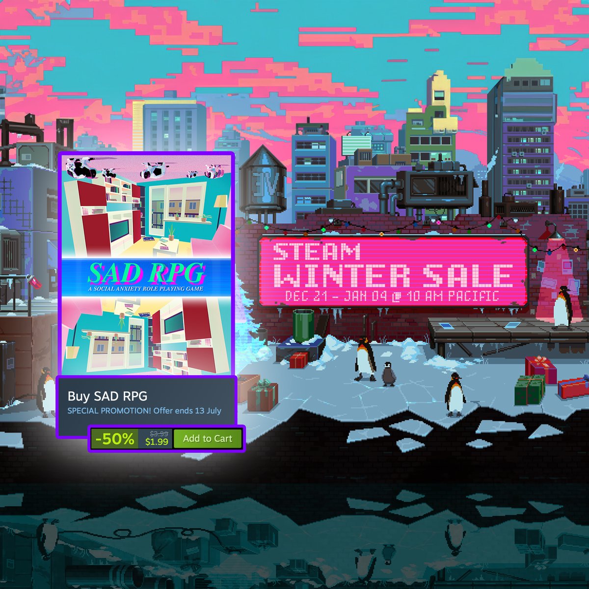 SAD_RPG's tweet photo. ⏰ Final countdown! ⏰ 
Don't miss your chance to grab SAD RPG at a jaw-dropping 50% off on the #SteamWinterSale – just a few hours left! 
Dive into the epic journey now before the deal slips away! 
 #SteamSale #SADRPG #indiegame #steam https://t.co/dEg5N4bY0j