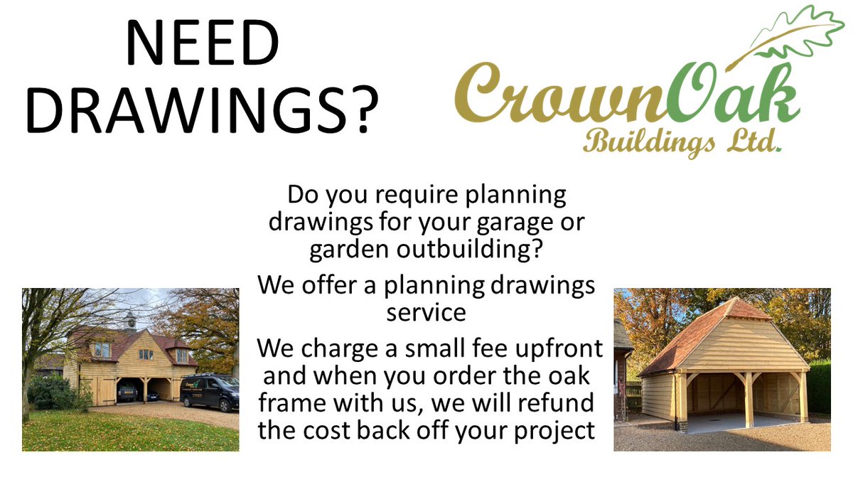 CrownOakBuildin's tweet photo. Need planning drawings for your garage or garden outbuilding
We can help
Please contact us for a quote on your project
#garages #gardenbuildings #outbuildings #planning #planningdrawings #design https://t.co/8Qt2xTh6GK