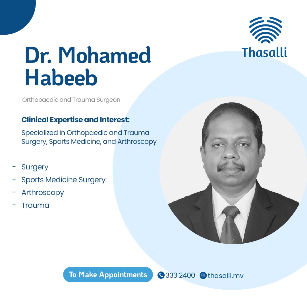 thasallimv's tweet photo. Dr. Mohamed Habeeb, specializing in Orthopaedic and Trauma Surgery, Sports Medicine, and Arthroscopy, has joined at Thasalli and is now available for appointments.
#patientcentriccare #connectedcare #thasallimedicalcare https://t.co/NT84n8rWYa