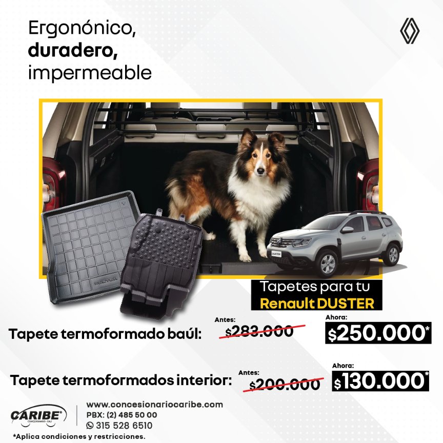 CaribeRenault's tweet photo. No esperes más y compra los tapetes de tu Renault Duster con un increíble precio
WhatsApp: 315 5286510
Web: https://t.co/2Yf2mHf9In
PBX: 485 50 00
#Duster #Tapetes #accesorios #jamundi #colombiacali #bugavalle #Renaultcali #calico #valledelcauca #palmira #Añonuevo #buga https://t.co/gf17zH7aDx
