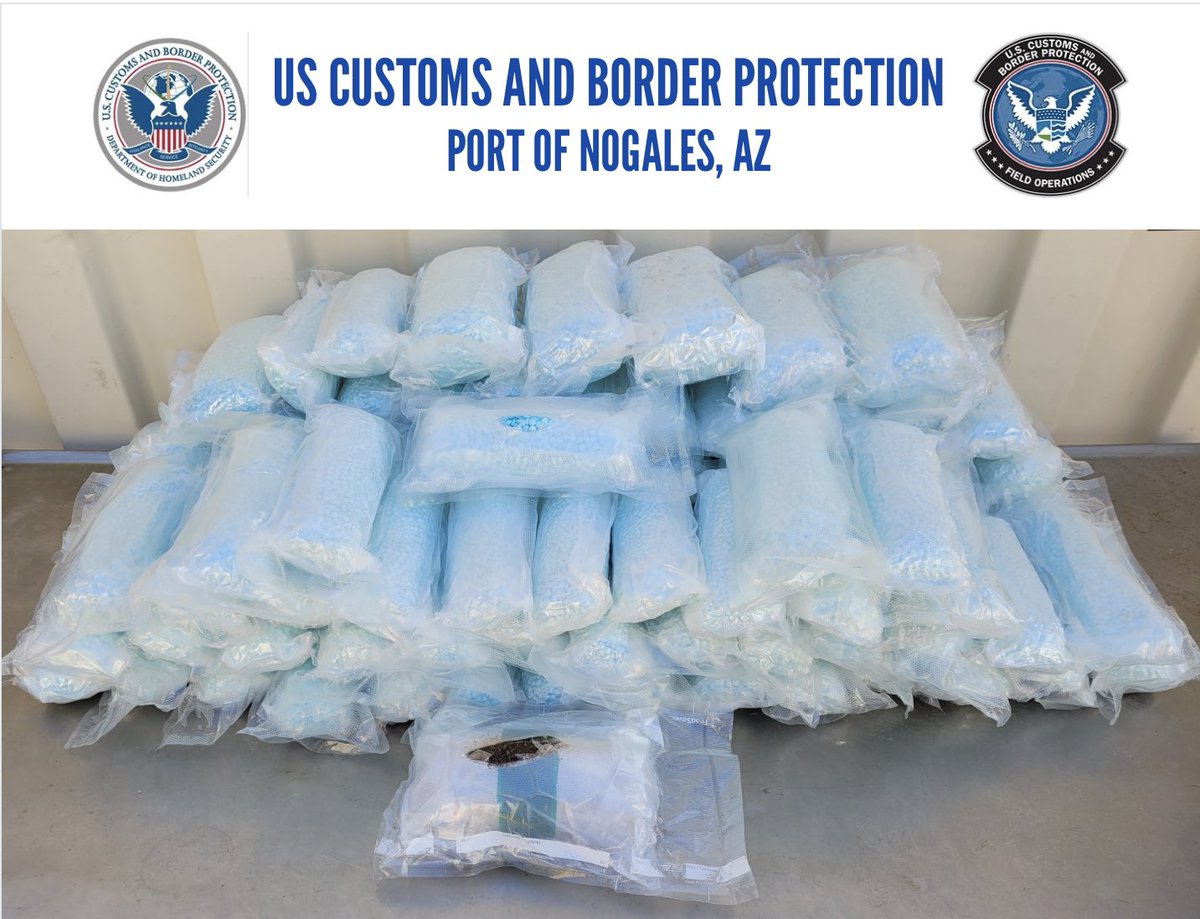 CBPPortDirNOG's tweet photo. 12/11: CBP officers at the Nogales POE seized approx. 559,460 fentanyl pills and 2.35 lbs heroin hidden in the gas tank of a vehicle.
Other seizures:
12/7 61.55 lbs meth in a spare tire
12/7 66.71 lbs meth in dash, doors, panels
12/15 53.4 lbs meth and 1.23 lbs heroin in gas tank https://t.co/2Wlp2hM3Ou