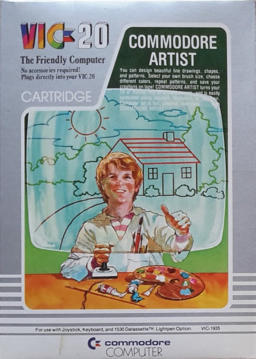 badgameart's tweet photo. As Judy wiped the oil paint from the TV screen, she realised that her Mum was right, she really should have read the game instructions.

And maybe ‘you should paint the dog’ was not as literal a request as she’d thought.

Commodore Artist (Vic-20, 1983) https://t.co/c8uBtjCm3u