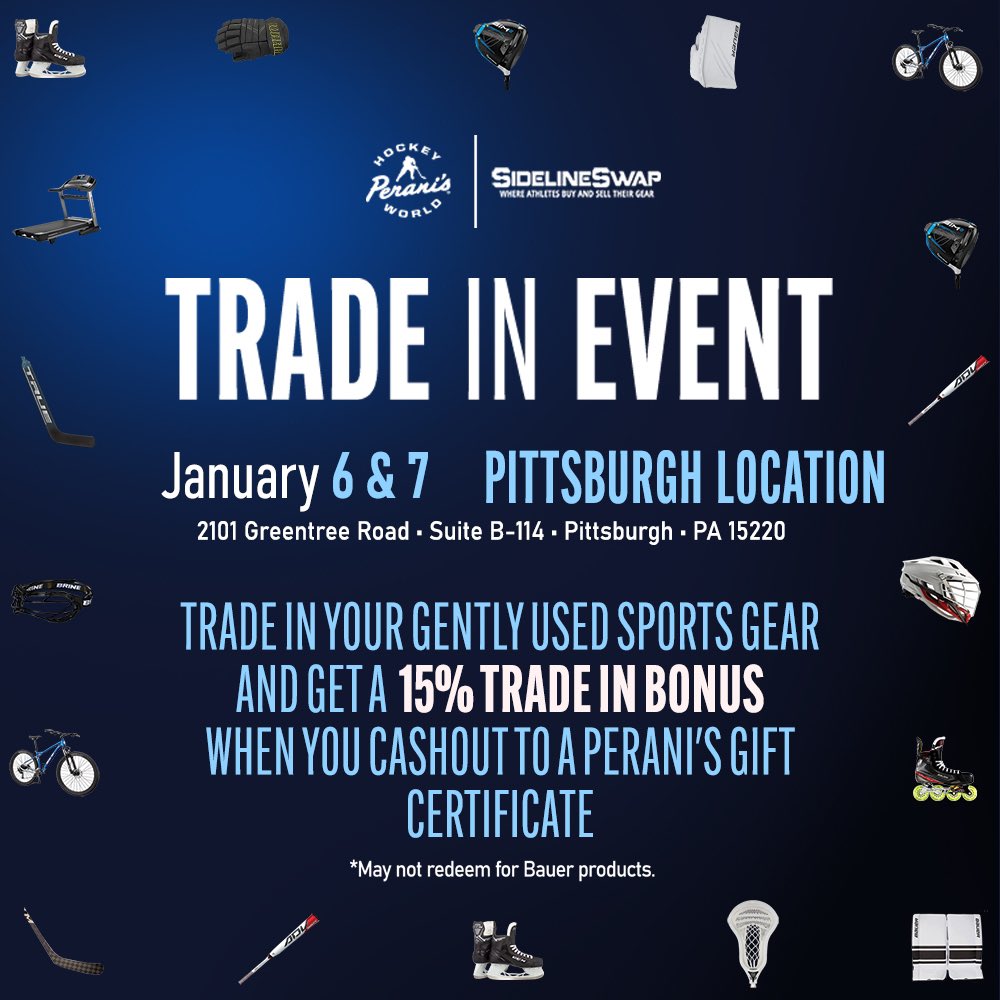 hockeyworld's tweet image. Great news... We have another sideline swap trade-in event, January 6 &amp;amp; 7th  at our Pittsburgh location! #ToyStoreForHockeyPlayer #SidelineSwap